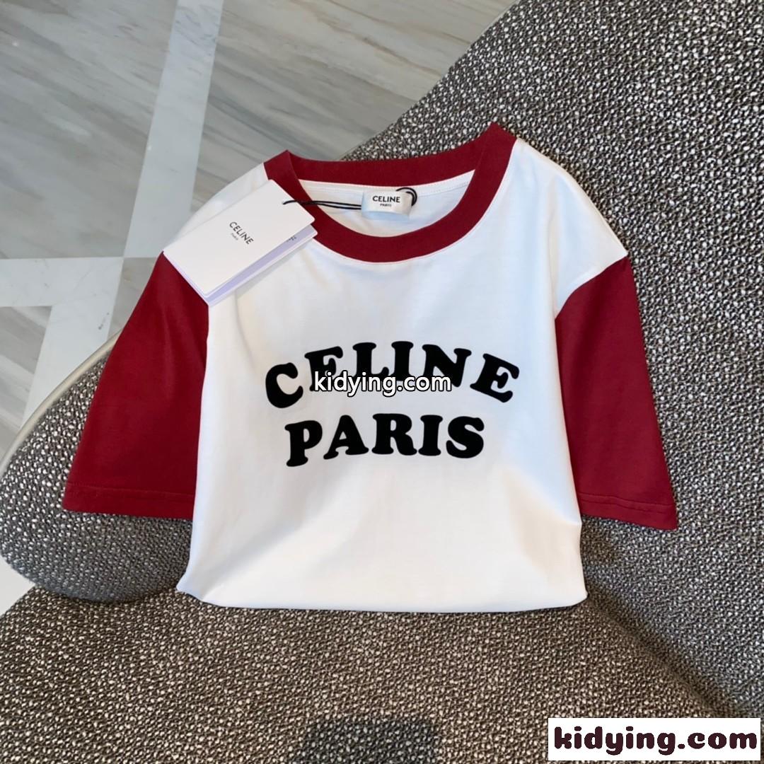 ロゴ プリント バイカラー 半袖 トップス セリーヌ tシャツ コピー おしゃれ カジュアル クルーネック-1