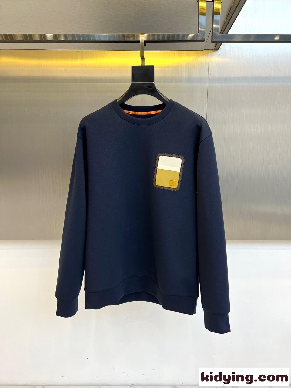 カジュアル クルーネック スウェットシャツ エルメス Tシャツ コピー ネイビー-0