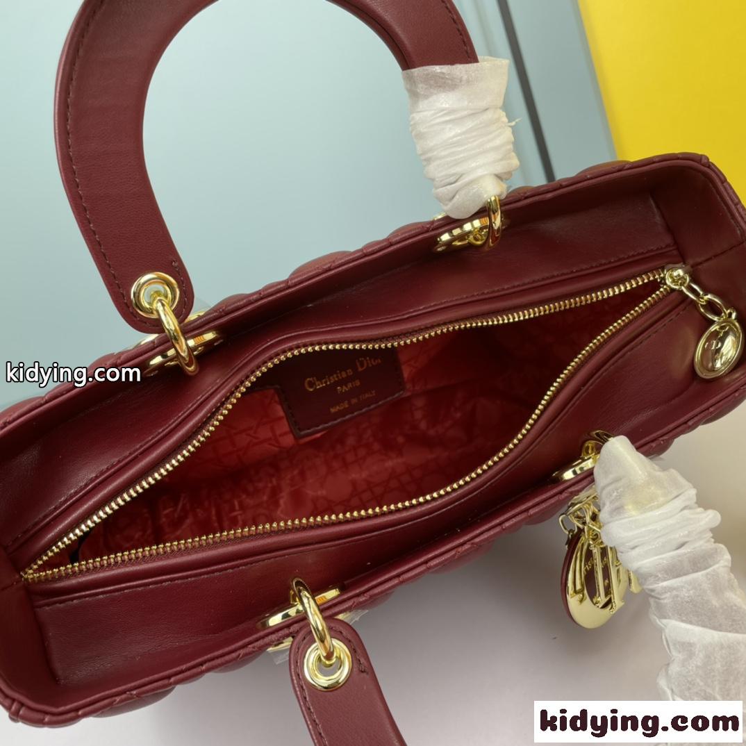 LADY DIOR クリスチャン・ディオール スーパーコピー ラムスキン ラージバッグ ワイン-3