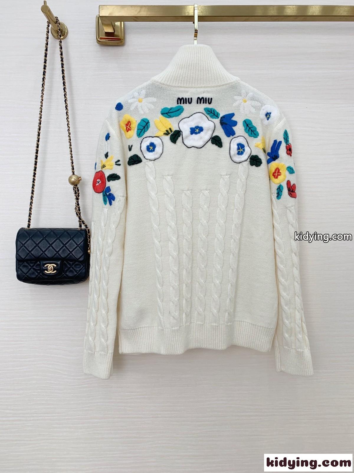 可愛い 刺繍 おしゃれ 定番 ファスナー ニット カーディガン ミュウミュウ レディース コピー 合わせやすい-1