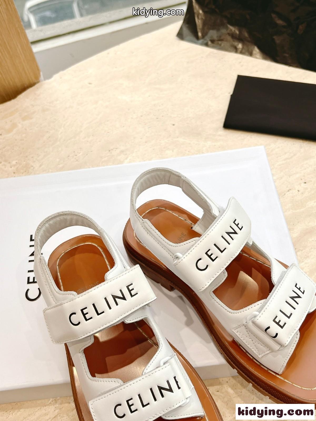 CELINE レオ ベルクロストラップ サンダル セリーヌ サンダル コピー レディース ホワイト-3
