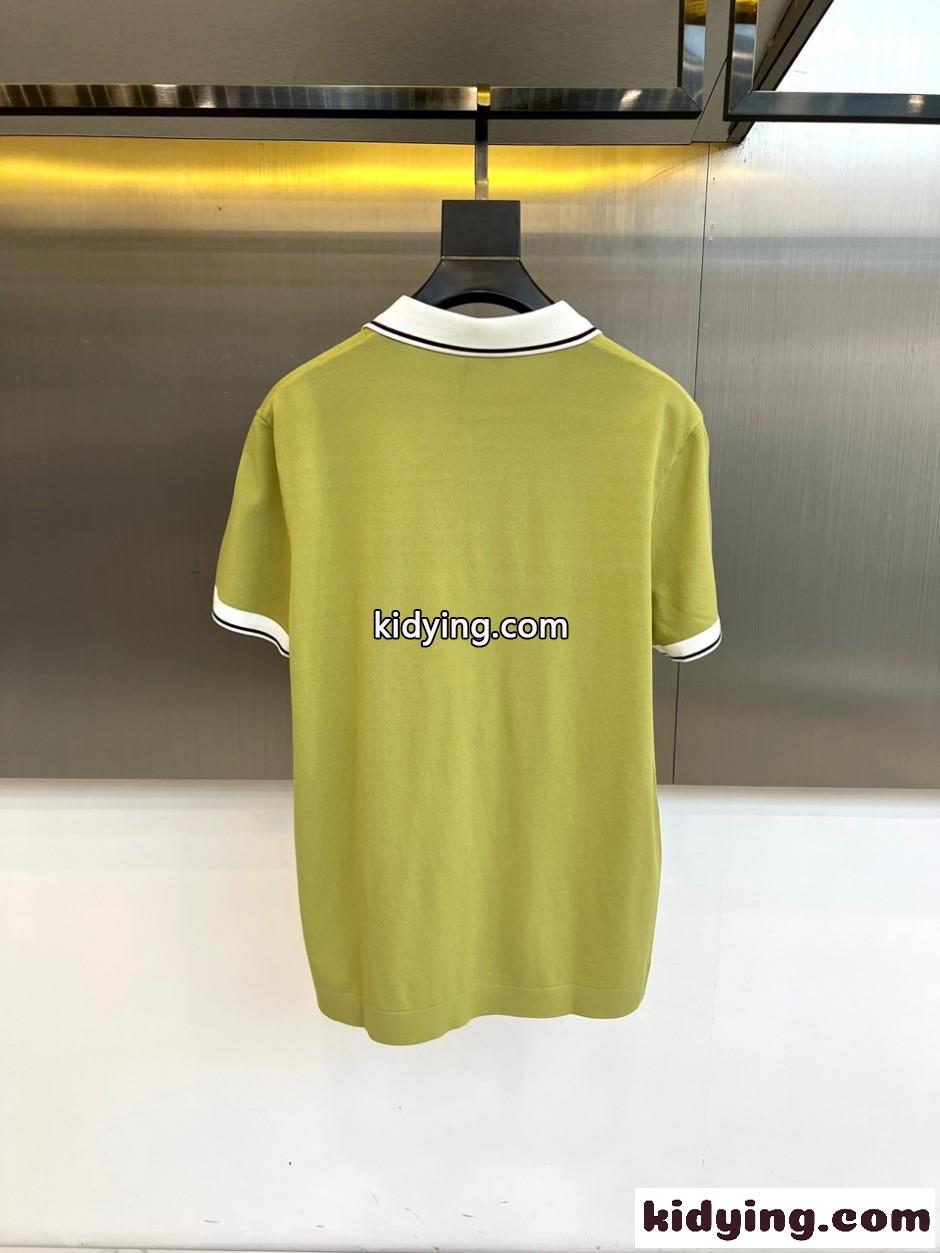 爽やか スキッパーネック ポロシャツ エルメネジルド・ゼニア Tシャツ 偽物 グリーン-3