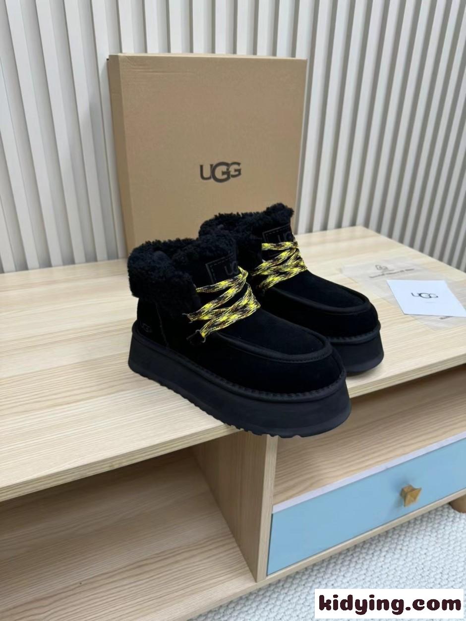 UGG アグ スーパーコピー プラットフォーム スエード レースアップブーツ ブラック-2