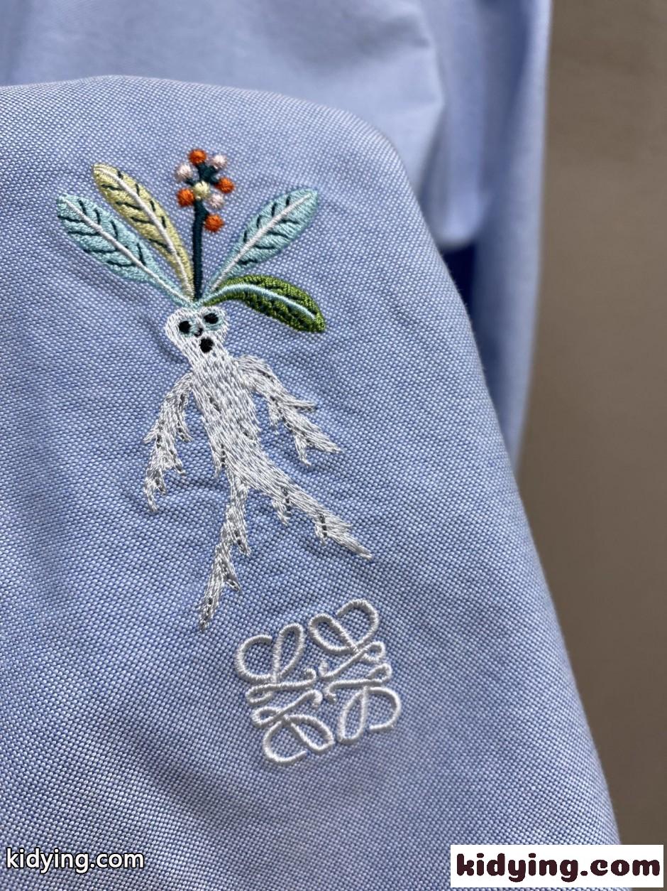 シンプル 洗練された ロゴ刺繍 長袖シャツ ロエベ シャツ コピー ブルー-3