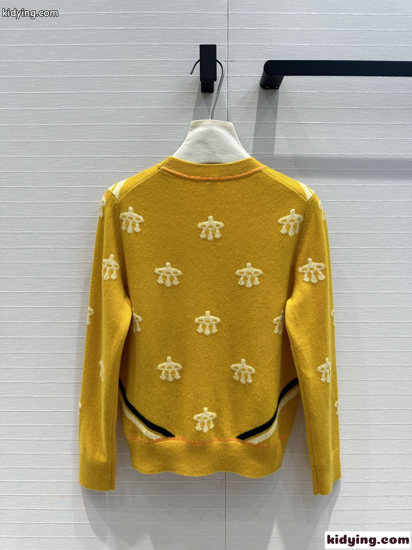馬銜 刺繍入り ウール＆カシミヤ ニット エルメス セーター コピー イエロー-4