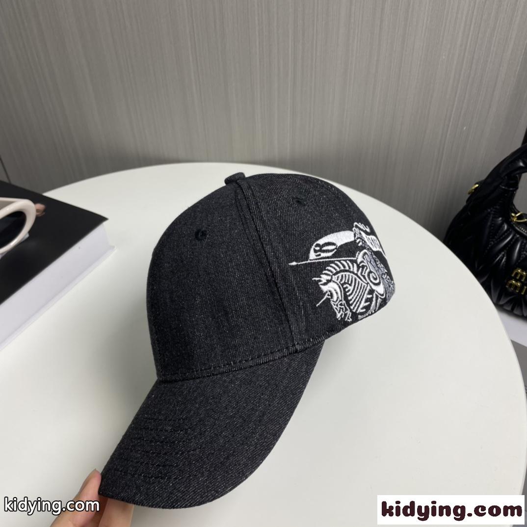 定番 デニム ベースボールキャップ バーバリー キャップ 偽物 ブラック-2