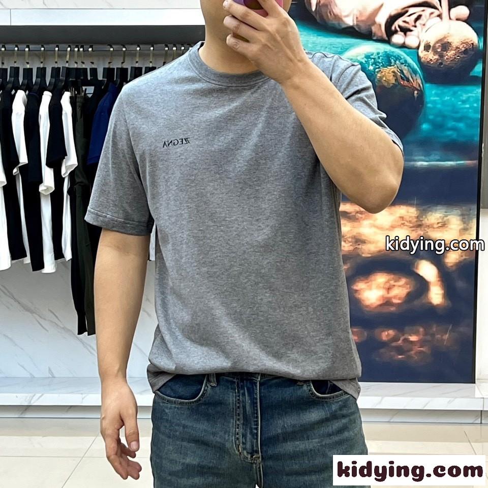 シンプル ロゴ入り クルーネック エルメネジルド・ゼニア 半袖Tシャツ コピー グレー-0