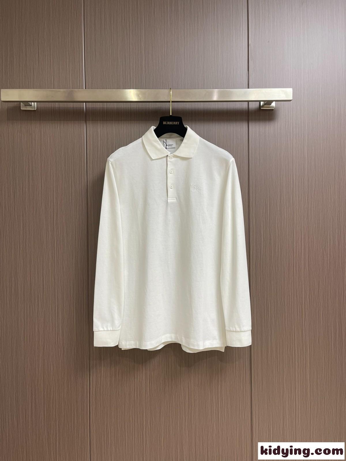 ロングスリーブ コットン ポロシャツ バーバリー Tシャツ コピー ホワイト-0
