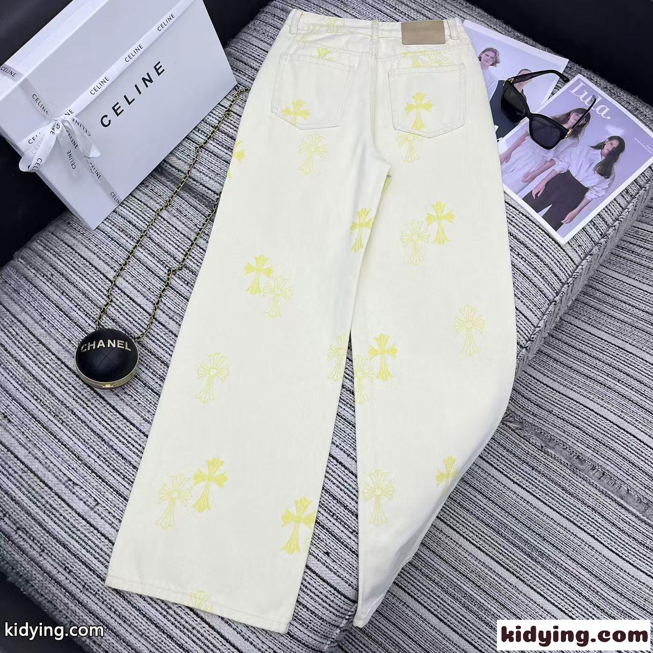 合わせやすい お洒落 クロスモチーフ デニムパンツ クロムハーツ ジーンズ コピー ベージュ-4
