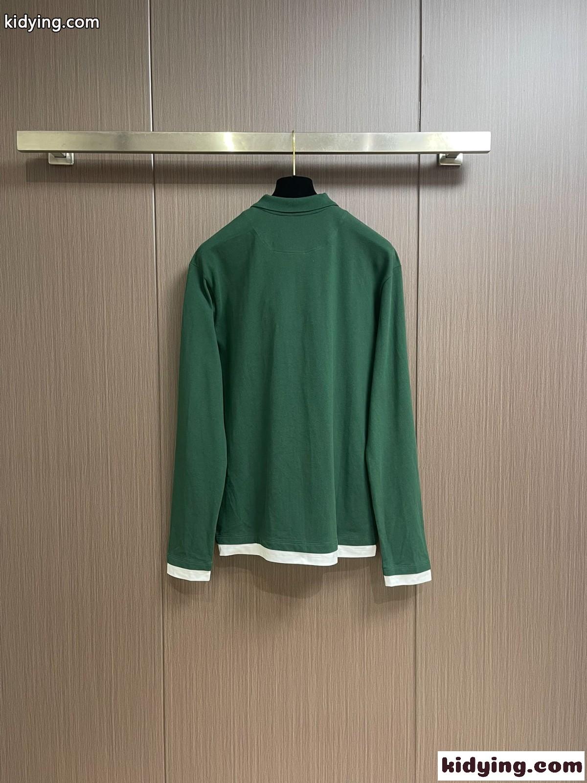 レイヤリング コットン ポロシャツ プラダ Tシャツ コピー ロングスリーブ グリーン-1