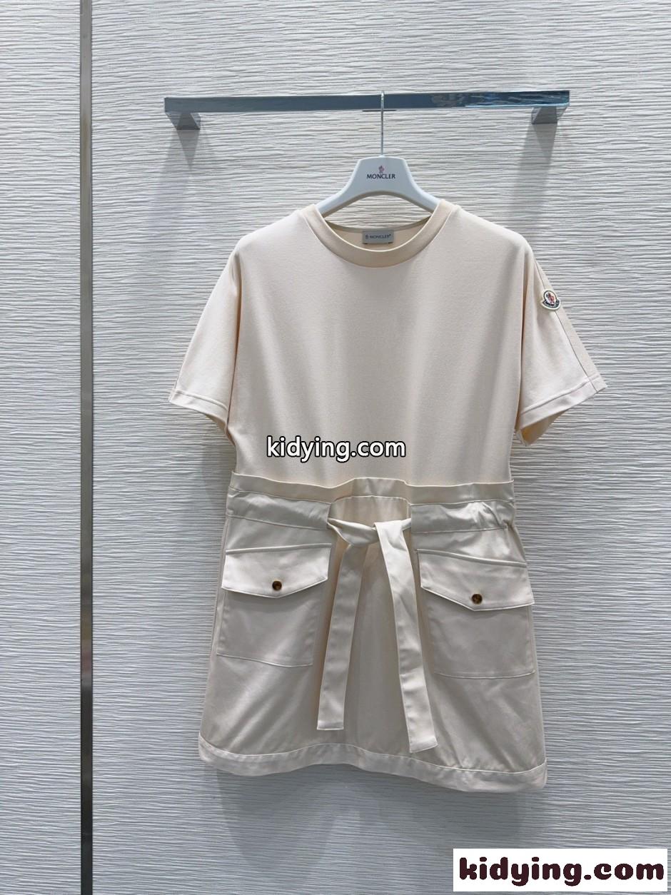 異素材 切り替え 半袖ワンピース モンクレール ワンピース 偽物 アイボリー-0