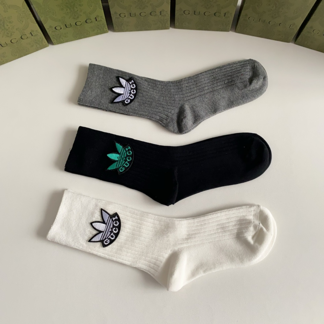 ADIDAS X GUCCI おしゃれ グッチ 靴下 コピー ロゴ入り 3足セット ソックス-0