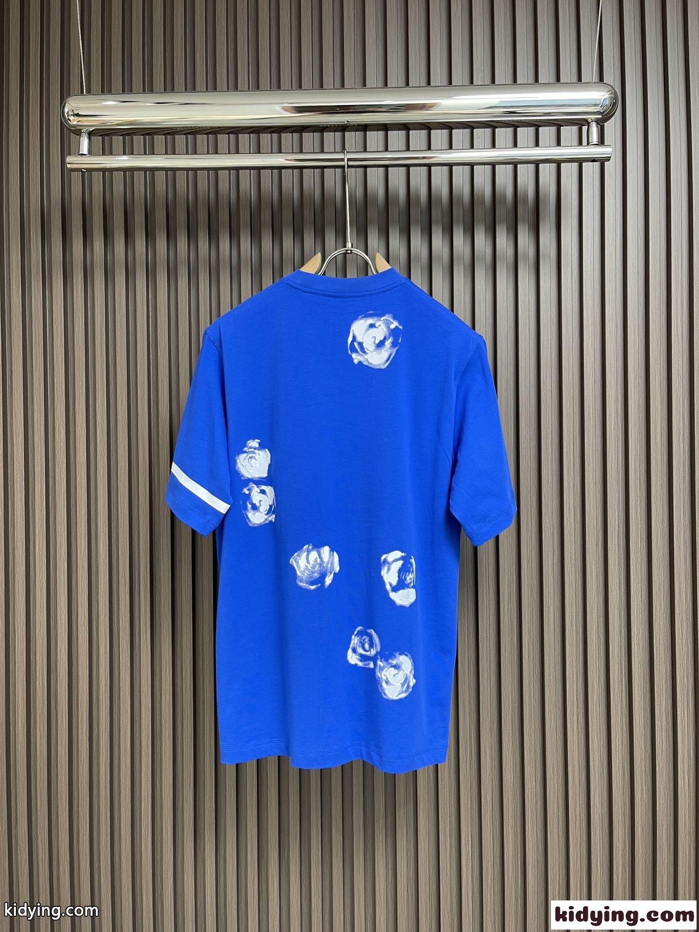 ローズ コットンTシャツ バーバリー 半袖Tシャツ コピー ブルー-1