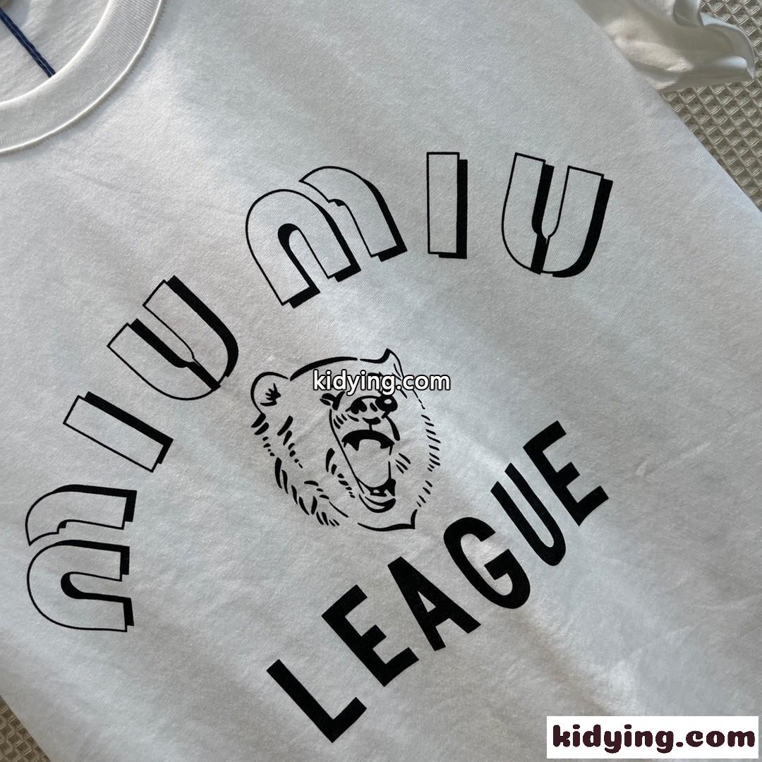 カジュアル ロゴ プリント クルーネック ミュウミュウ 半袖tシャツ コピー コットン トップス-3