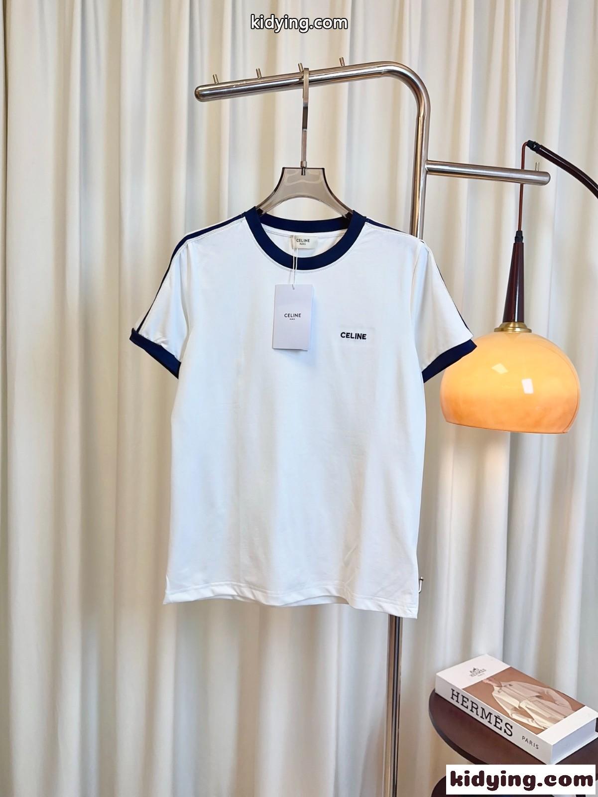 カジュアル セリーヌ Tシャツ コピー クルーネック コットン 半袖Tシャツ ホワイト-0