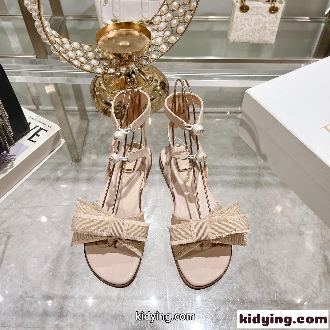 可愛い リボン パール Dior Adiorable サンダル クリスチャン・ディオール サンダル コピー ベージュ-0