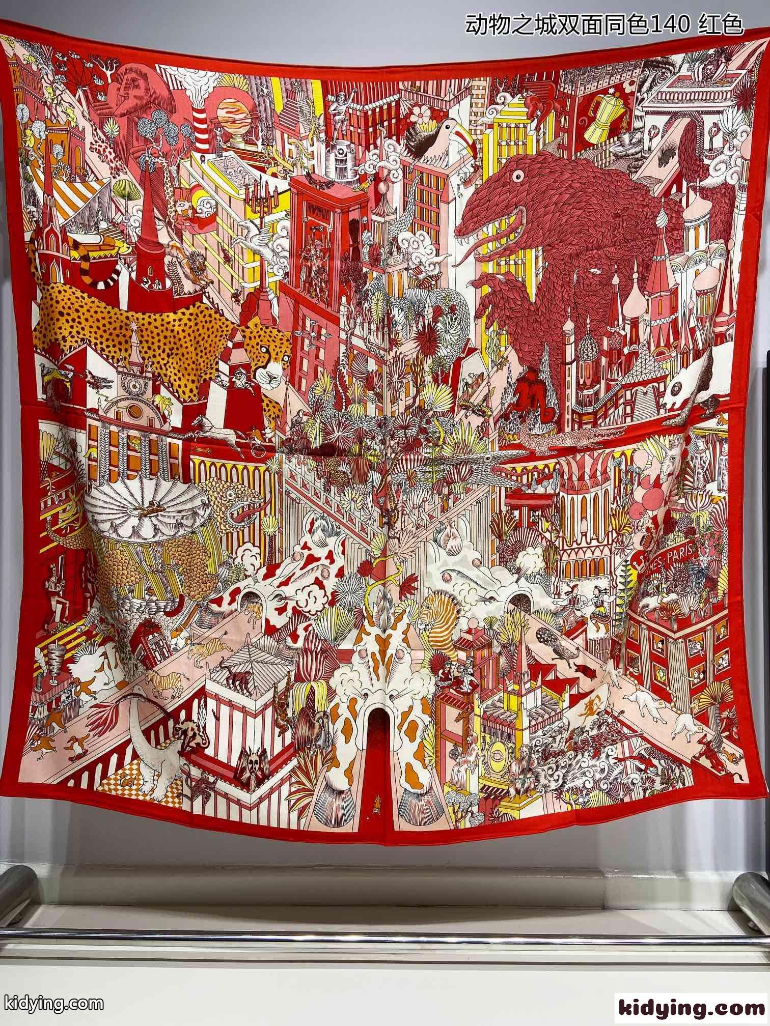 カレ140 ショール シルク＆カシミヤ Animapolis エルメス スカーフ コピー 140cm*140cm レッド-2