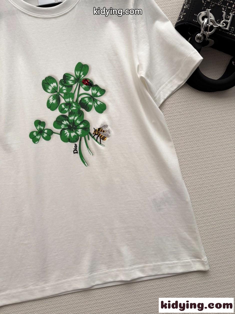 プリント入り コットン 半袖Tシャツ クリスチャン・ディオール Tシャツ コピー ホワイト-3