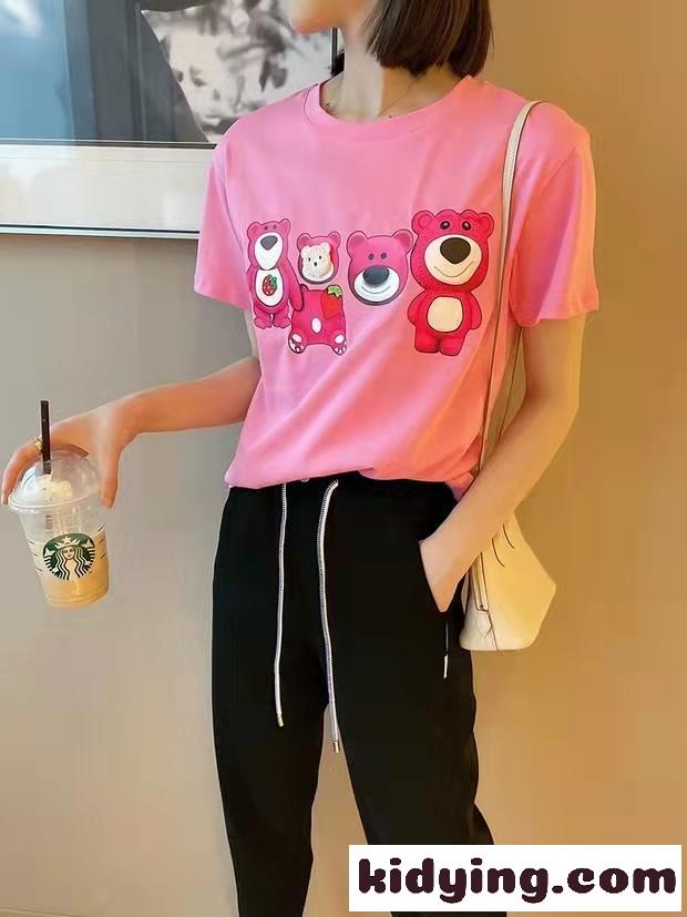 可愛い プリント ゆったり クールネック 人気 レディース トップス ミュウミュウ 半袖tシャツ コピー カジュアル おしゃれ-4