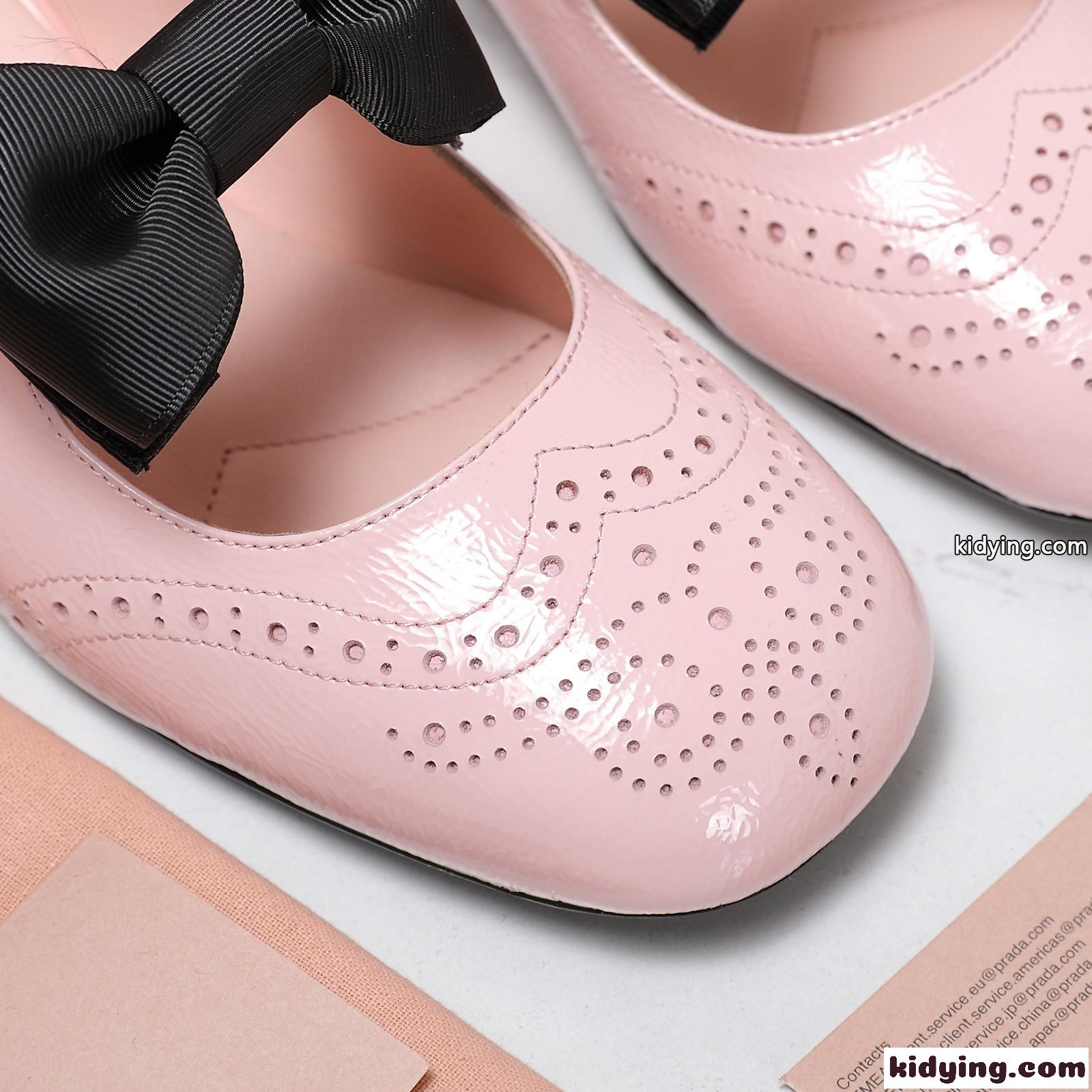 リボン付 パテントレザー パンプス ミュウミュウ パンプス コピー ピンク-2