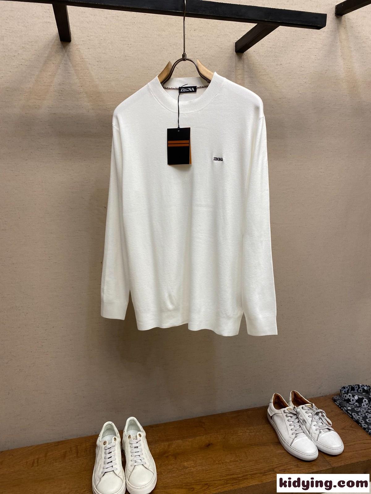 シンプル 上品 シルク＆ウール カットソー エルメネジルド・ゼニア ニット 偽物 ホワイト-0