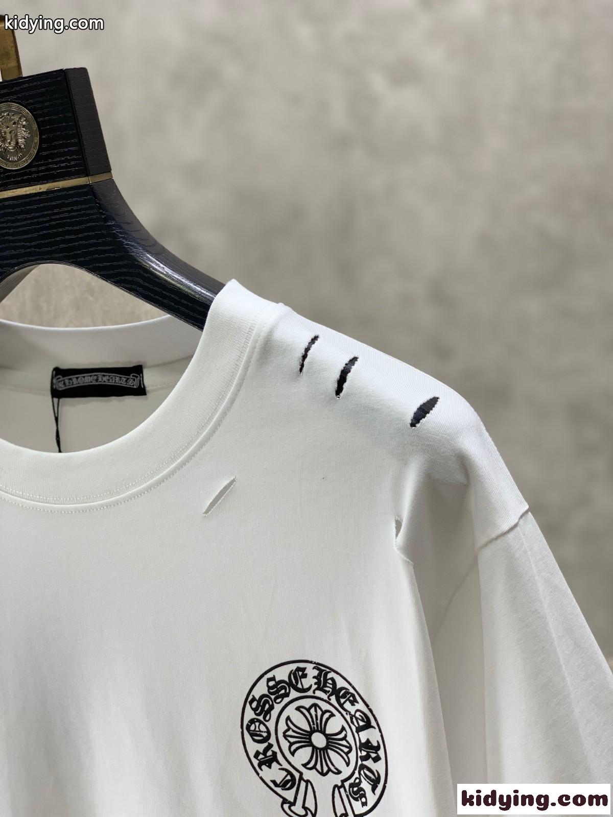 カジュアル ゆったり 快適 クルーネック クロムハーツ Tシャツ コピー コットン 半袖Tシャツ ホワイト-1