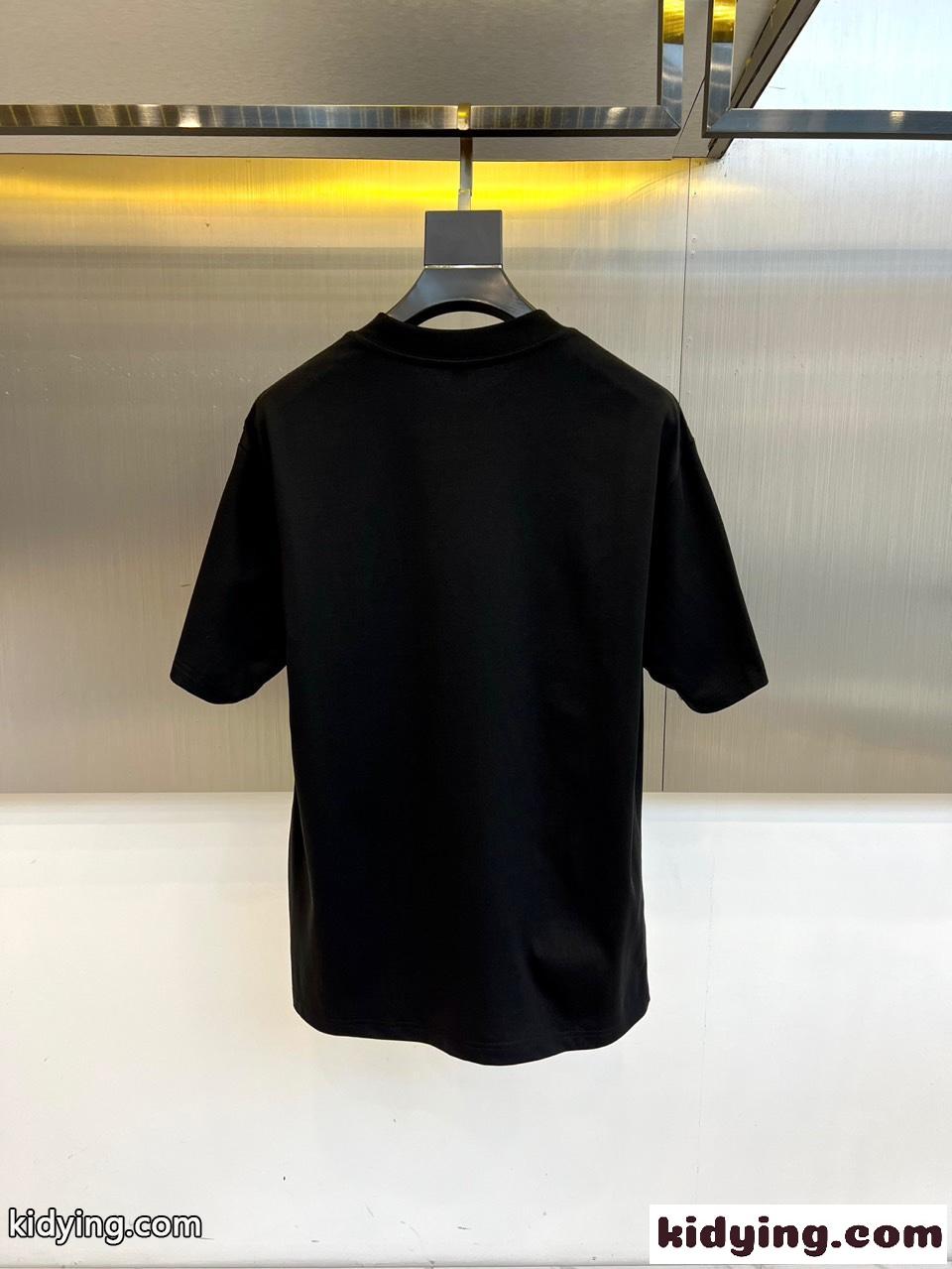 ベーシック ロゴプリント クルーネック バレンシアガ Tシャツ 偽物 コットン ブラック-1