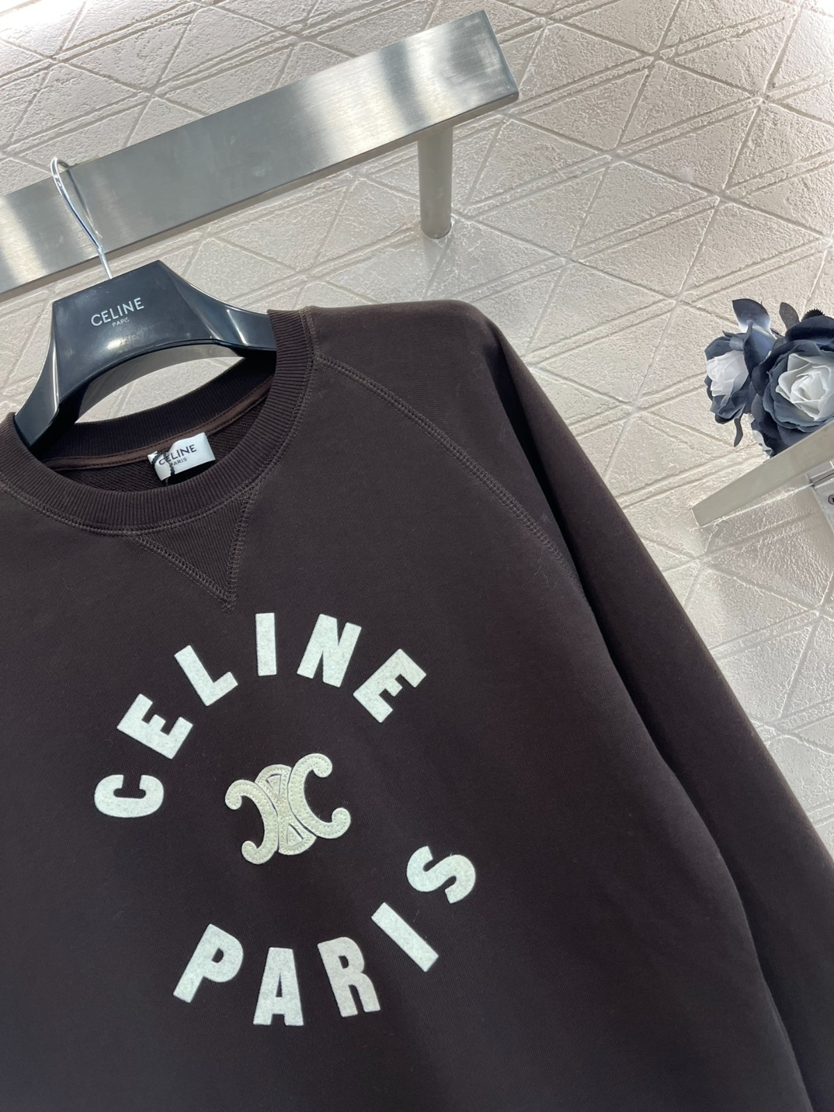 定番 カジュアル ロゴ入り スウェットシャツ セリーヌ Tシャツ コピー ダークブラウン-0