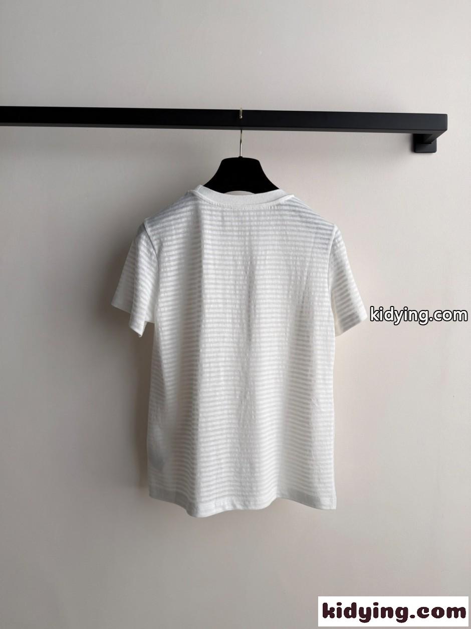 ボーダー柄 ロゴ クルーネック 半袖Tシャツ シャネル Tシャツ コピー ホワイト-1
