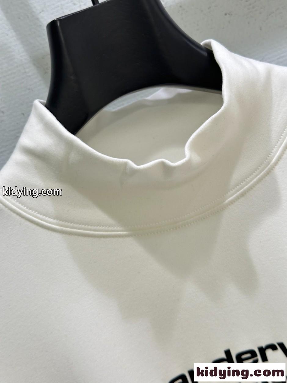アレキサンダーワング Tシャツ 偽物 カジュアル ロゴ入り モックネック 長袖Tシャツ ホワイト-0