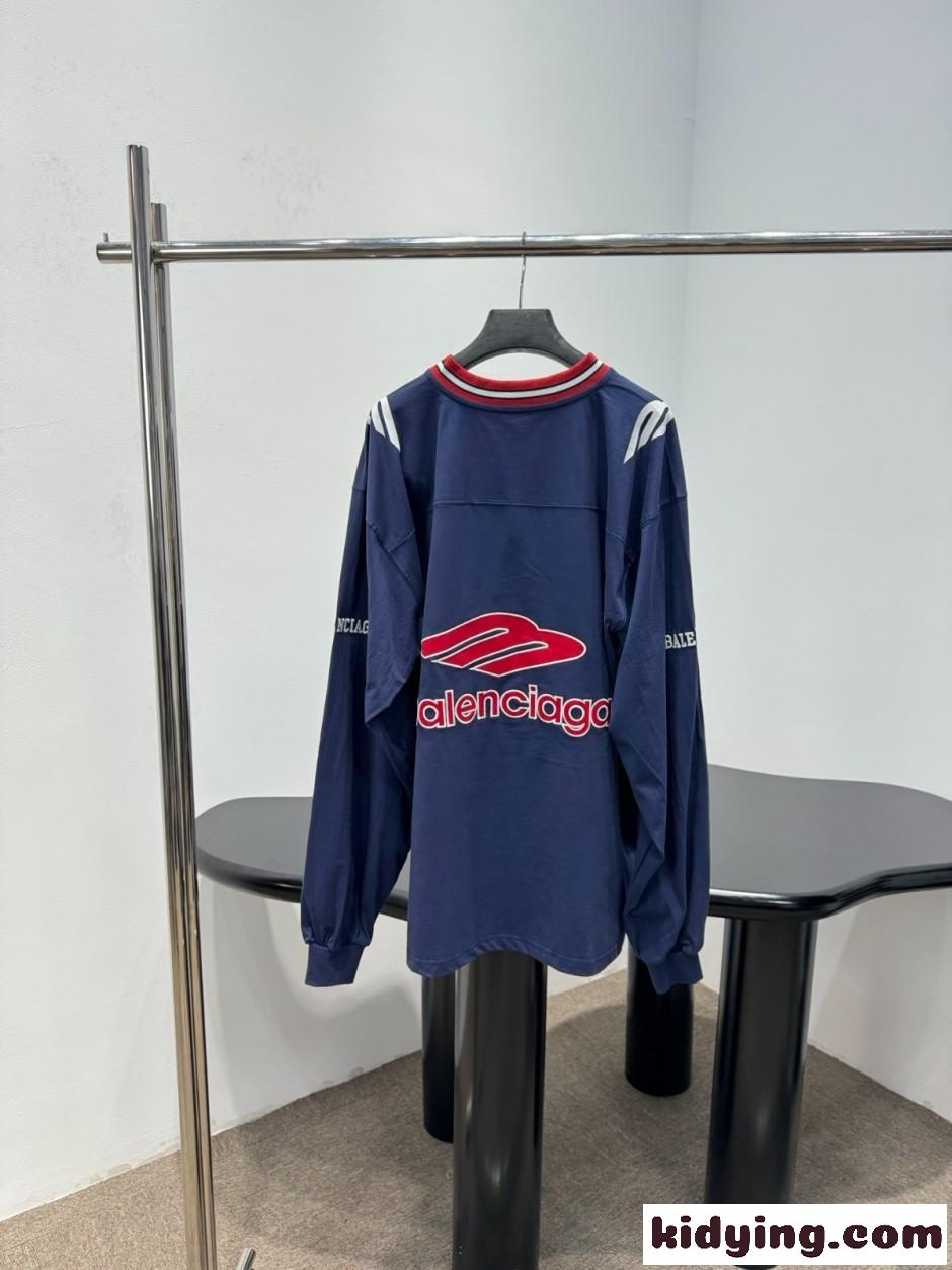 Vネック オーバーサイズ ロングTシャツ バレンシアガ Tシャツ コピー ブルー-1