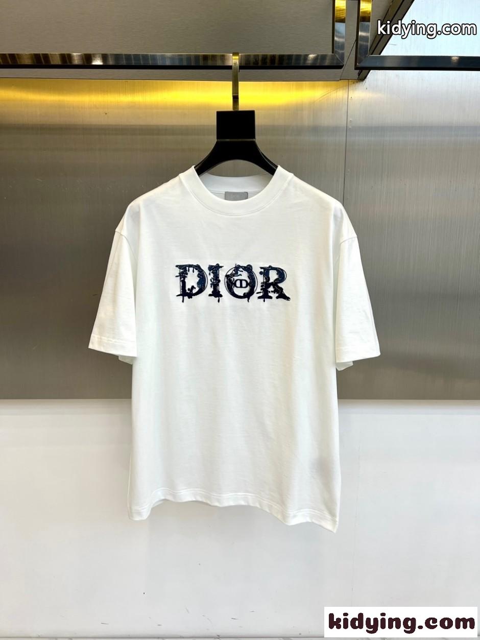 クリスチャン・ディオール Tシャツ 偽物 シンプル ロゴ クルーネック 半袖Tシャツ ホワイト-2