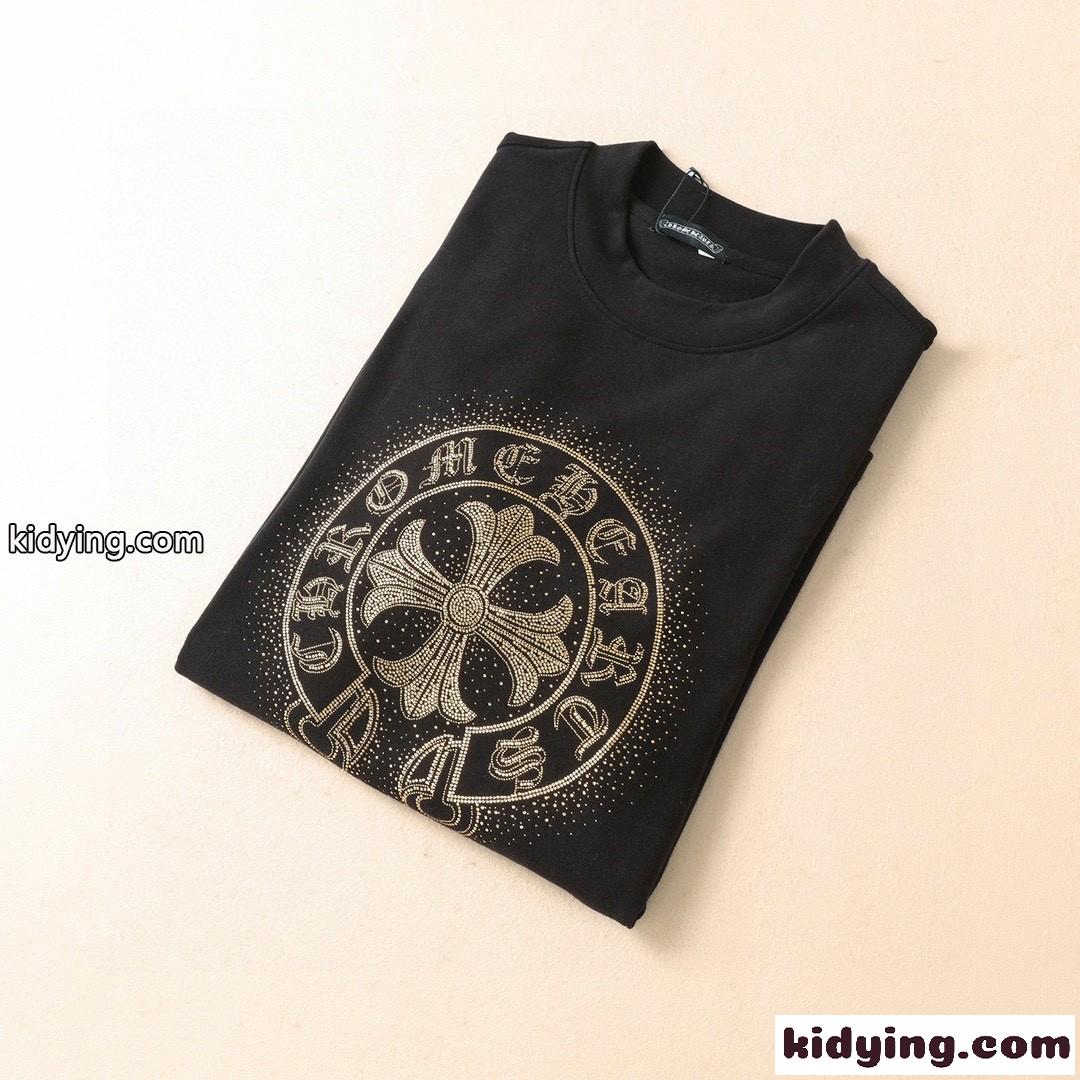 上品 カジュアル クールネック メンズ 半袖 人気 クロムハーツ tシャツ コピー メンズ スエード おしゃれ ブラック-0