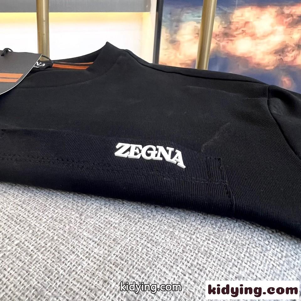 シンプル ロゴ クルーネック 半袖Tシャツ エルメネジルド・ゼニア Tシャツ コピー ブラック-4