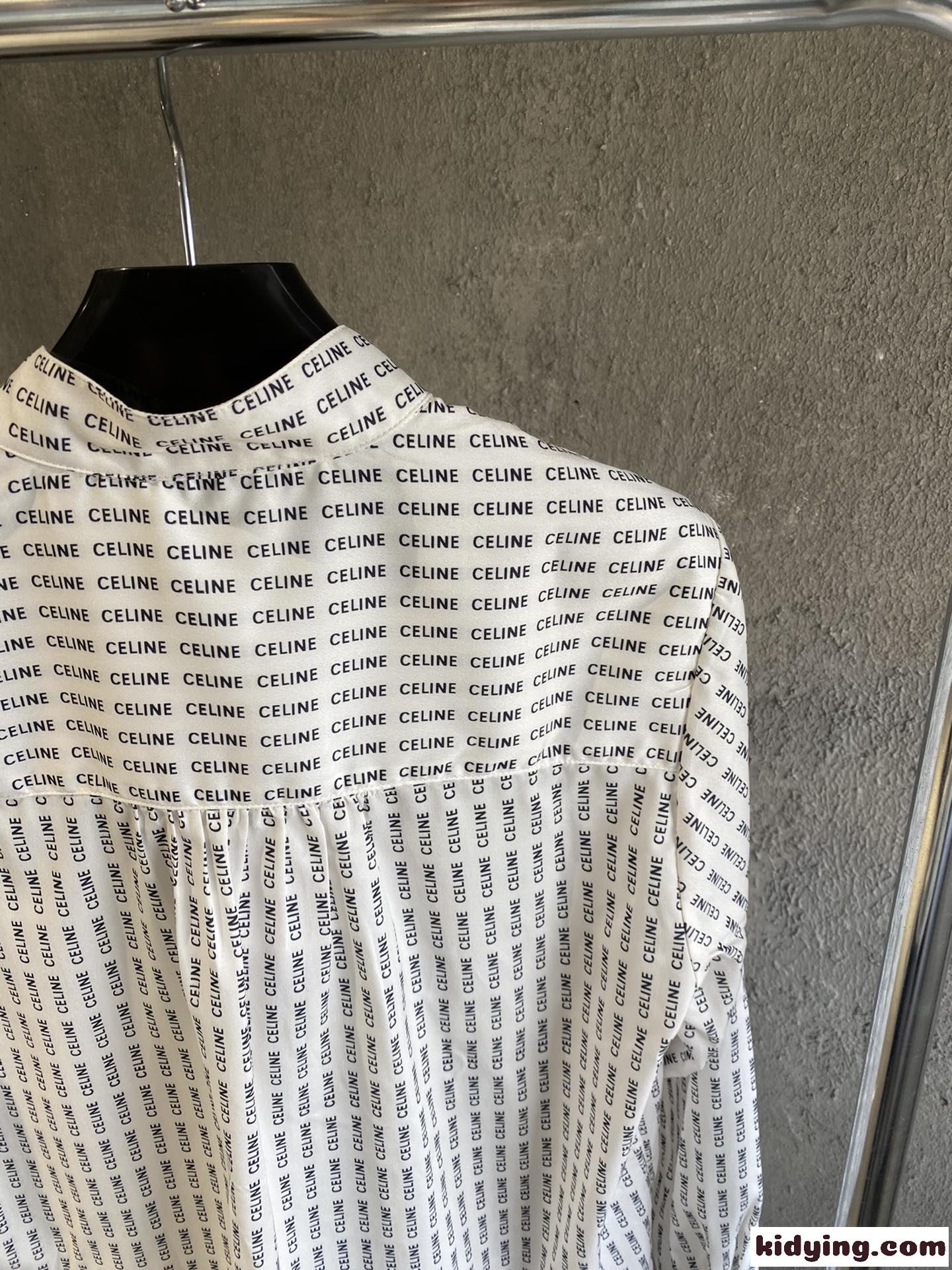 注目される ロゴ 総柄 ノーカラー セリーヌ シャツ コピー レディース ブラウス 柔らかい 長袖 通勤 カジュアル-1