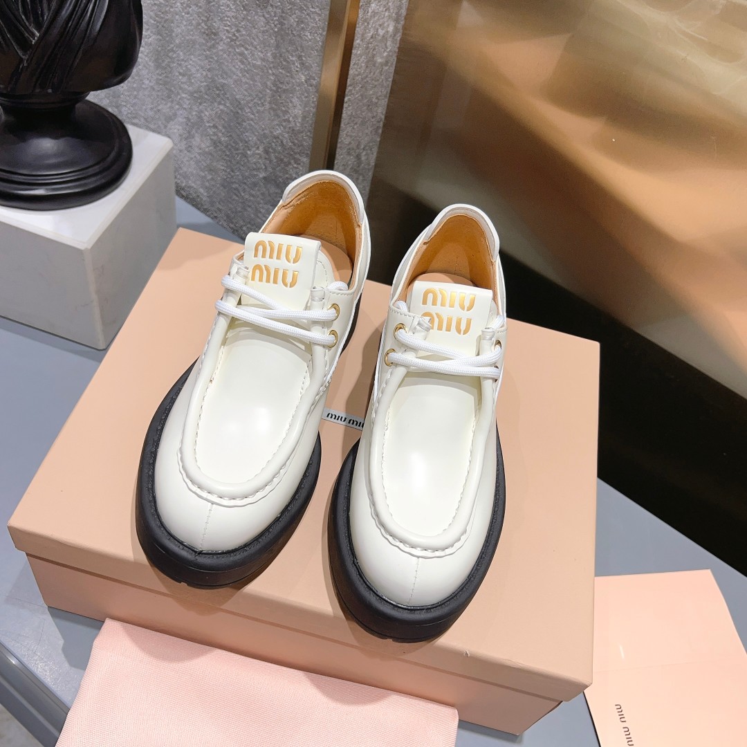 23-24AW プラットフォーム レースアップ シューズ ミュウミュウ シューズ コピー ホワイト-0