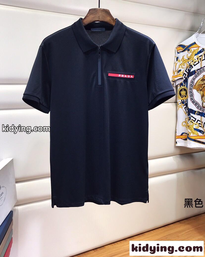上品 着心地いい コットン 半袖 ポロシャツ プラダ Tシャツ コピー メンズ ブラック-0