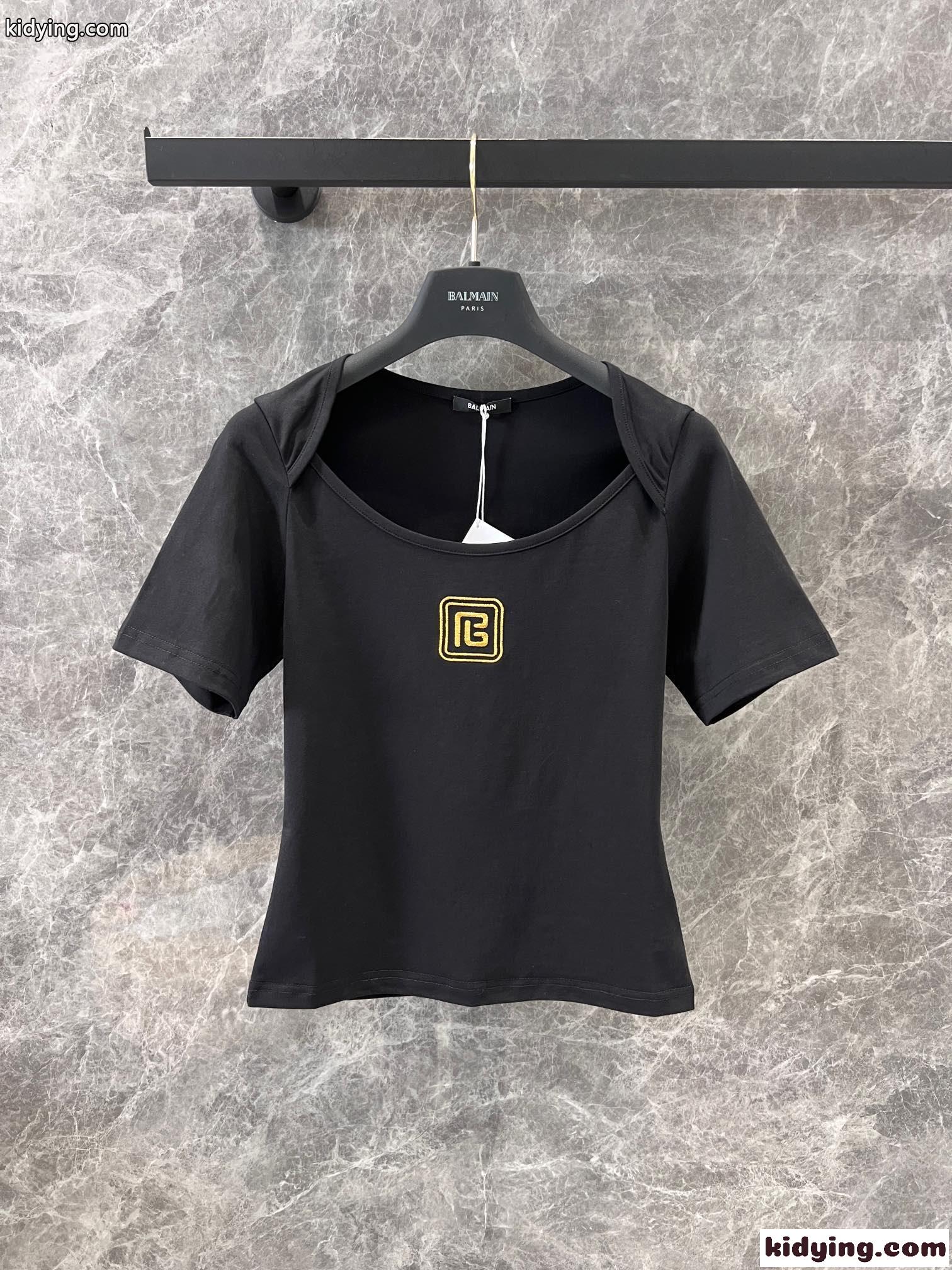 フェミニン カジュアル PBロゴ 半袖Tシャツ バルマン Tシャツ コピー レディース-1