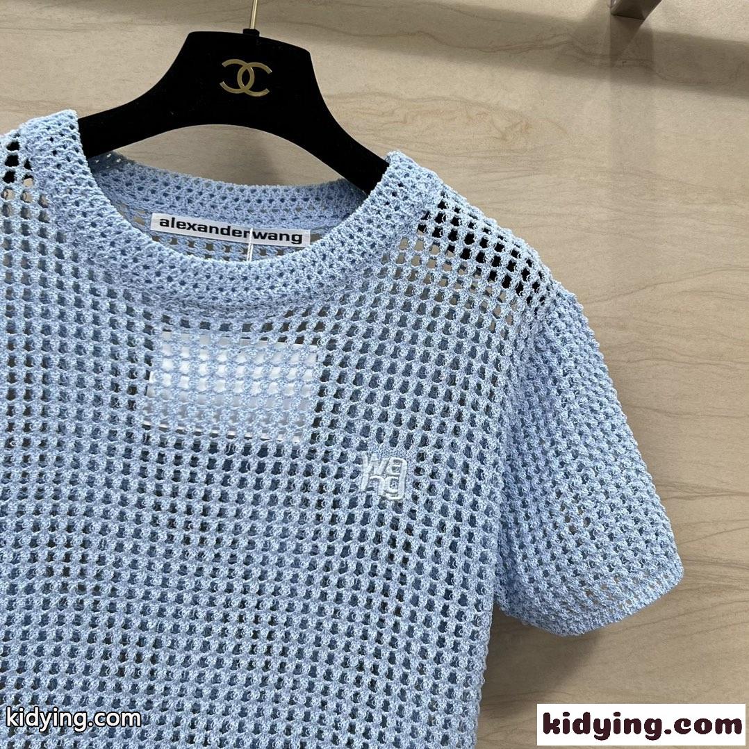 ロゴ クロシェ クロップド クルーネックtシャツ アレキサンダーワング ニット コピー ブルー-2