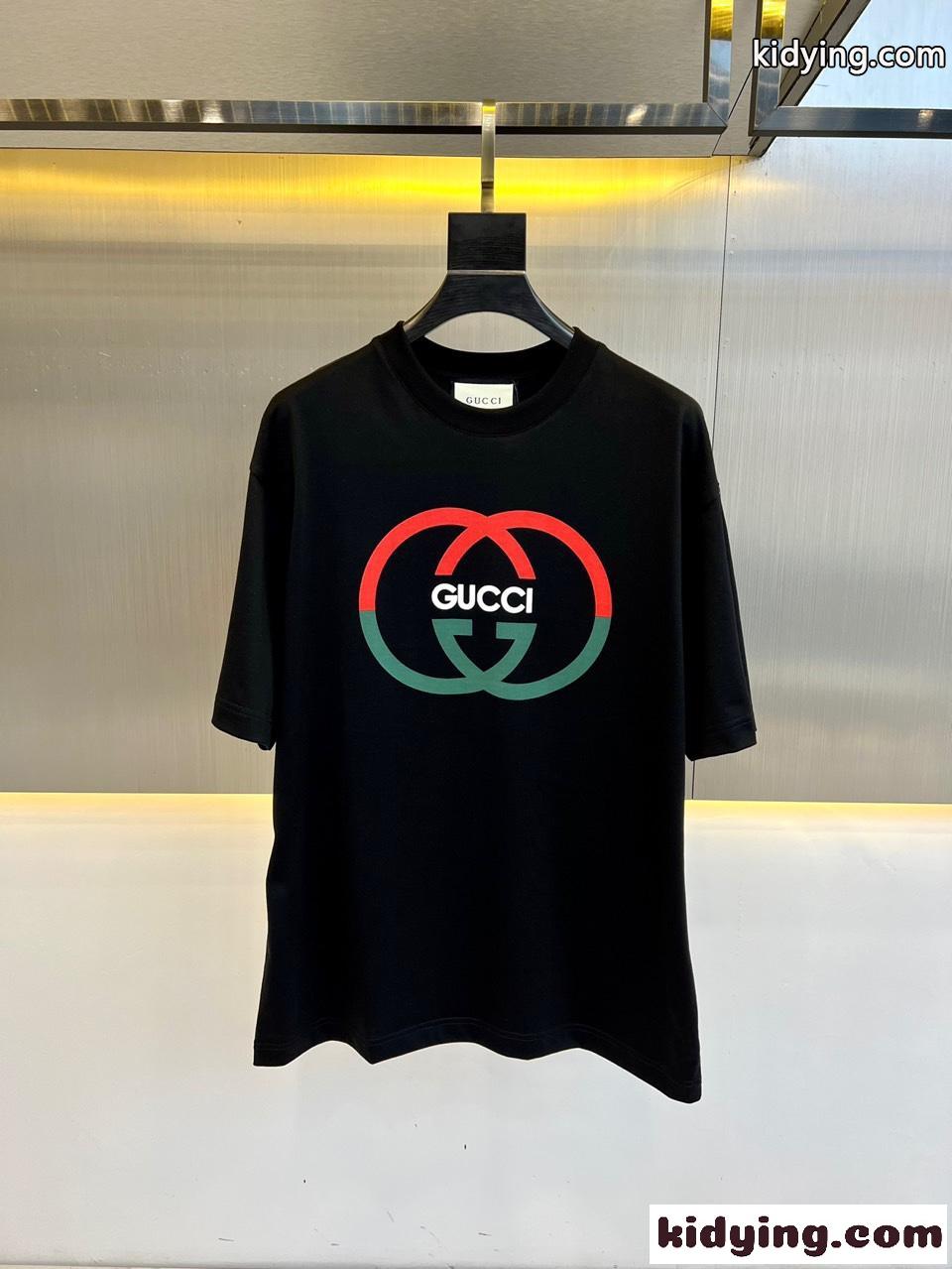 プリント コットンジャージー 半袖Tシャツ グッチ Tシャツ コピー ブラック-0