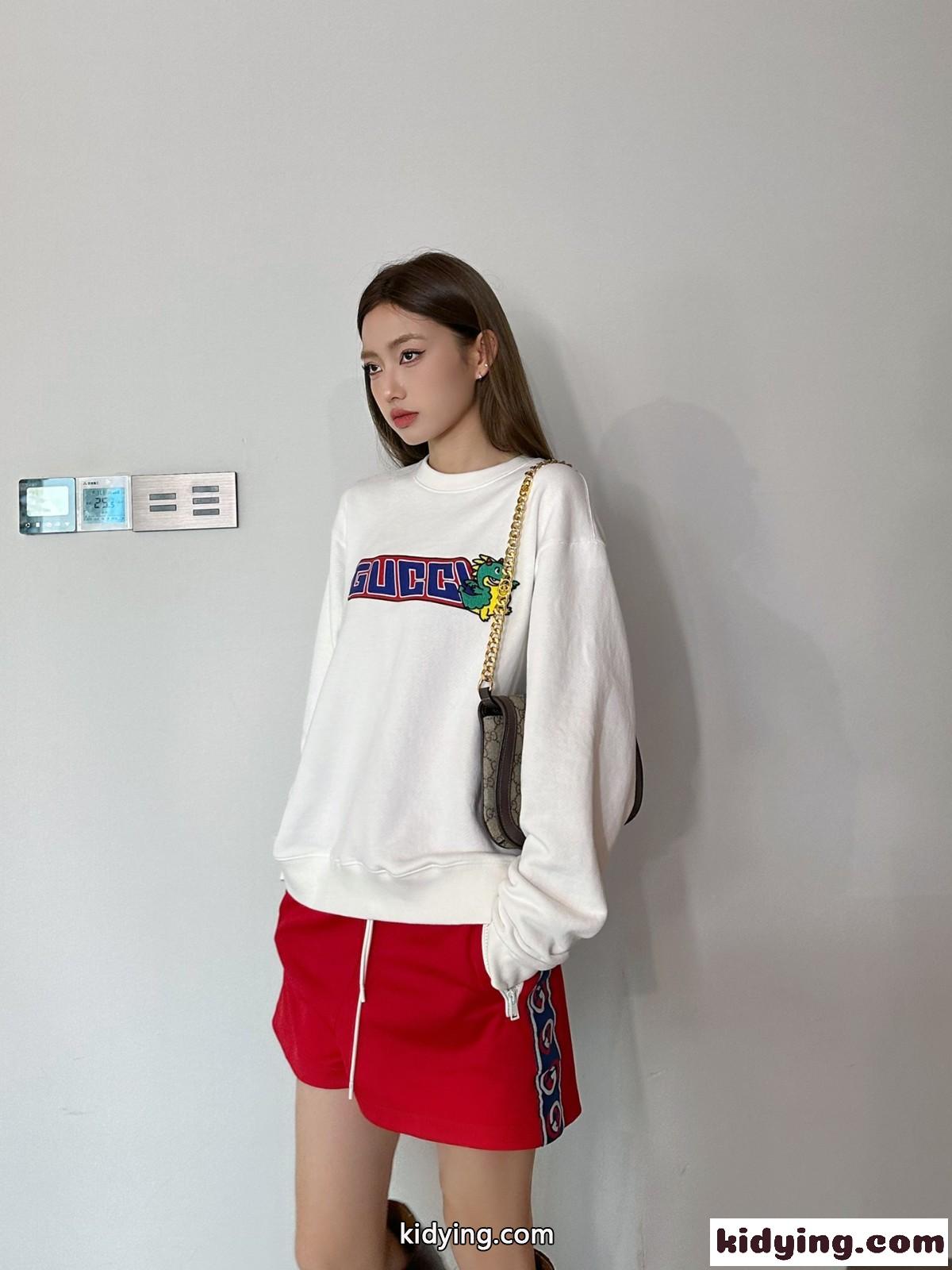 定番 プリント クルーネック コットン スウェットシャツ グッチ Tシャツ コピー ホワイト-4