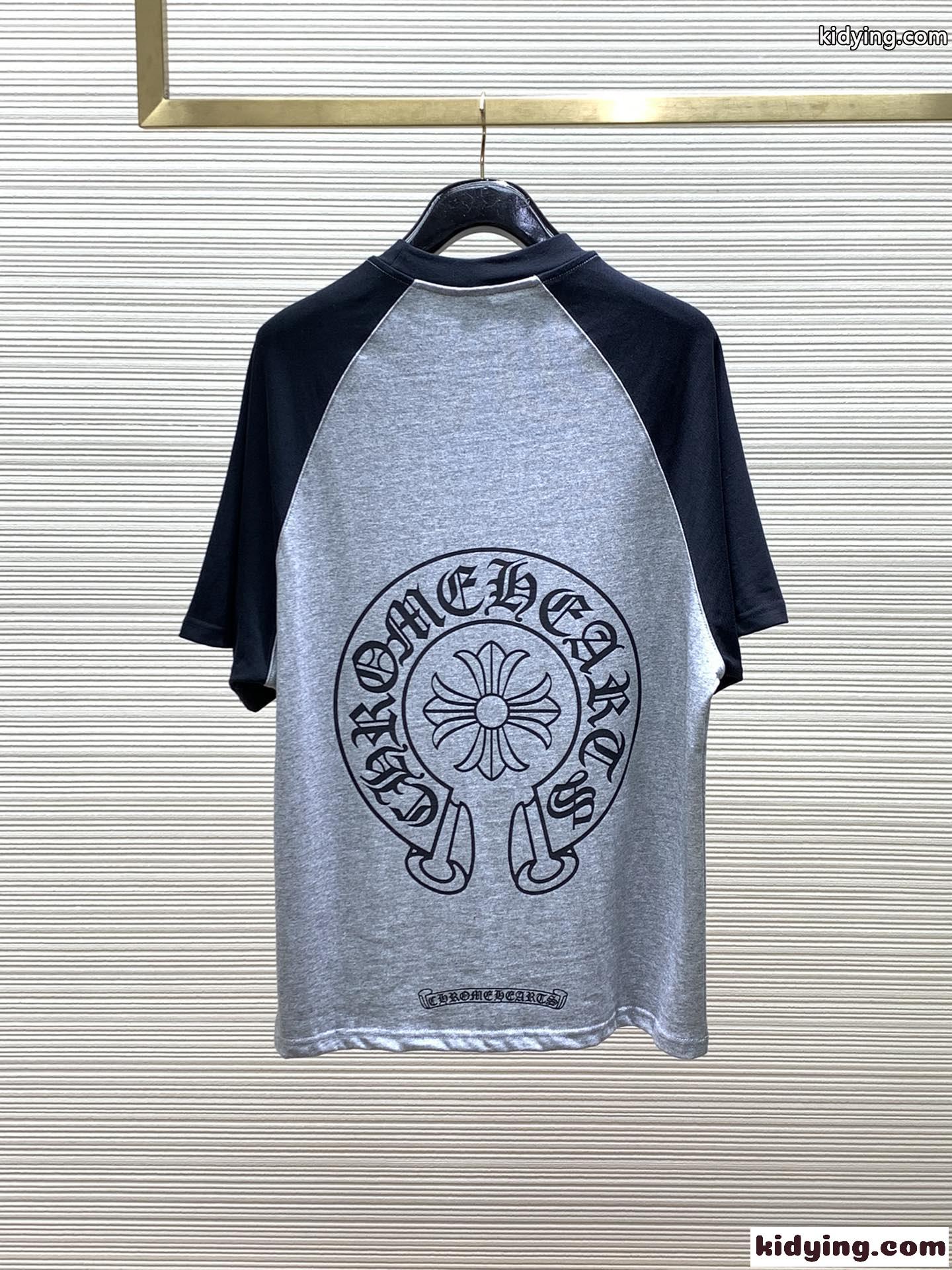 カジュアル 定番 配色 コットン 半袖Tシャツ クロムハーツ Tシャツ コピー グレー-3