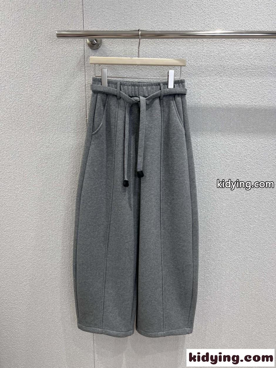 ベルト付き ロエベ パンツ 偽物 リラックス 裏起毛 ワイドパンツ グレー-0
