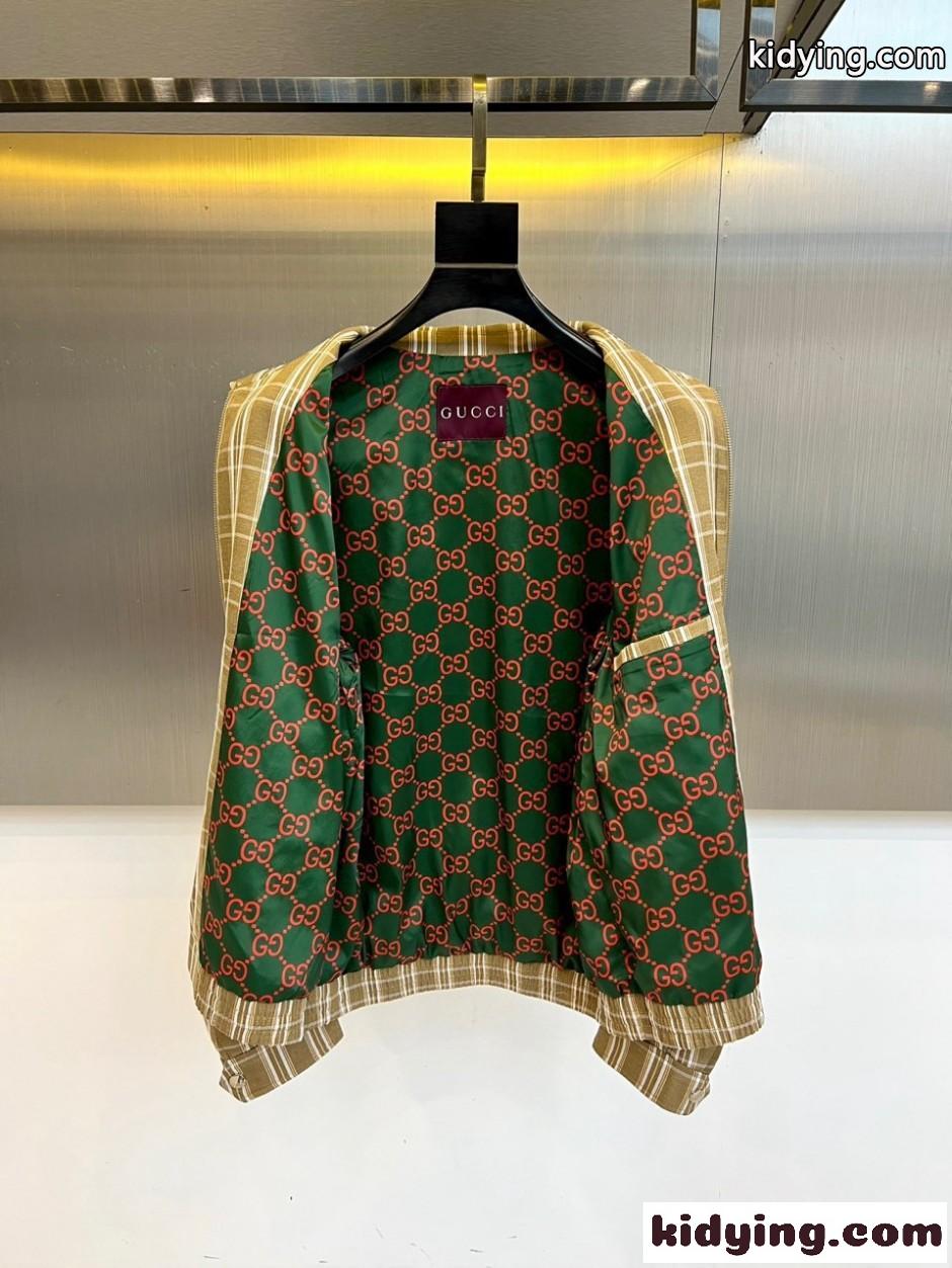 カジュアル 上品 チェック柄ロゴ刺繍 グッチ ジャケット 偽物 ブルゾン-3