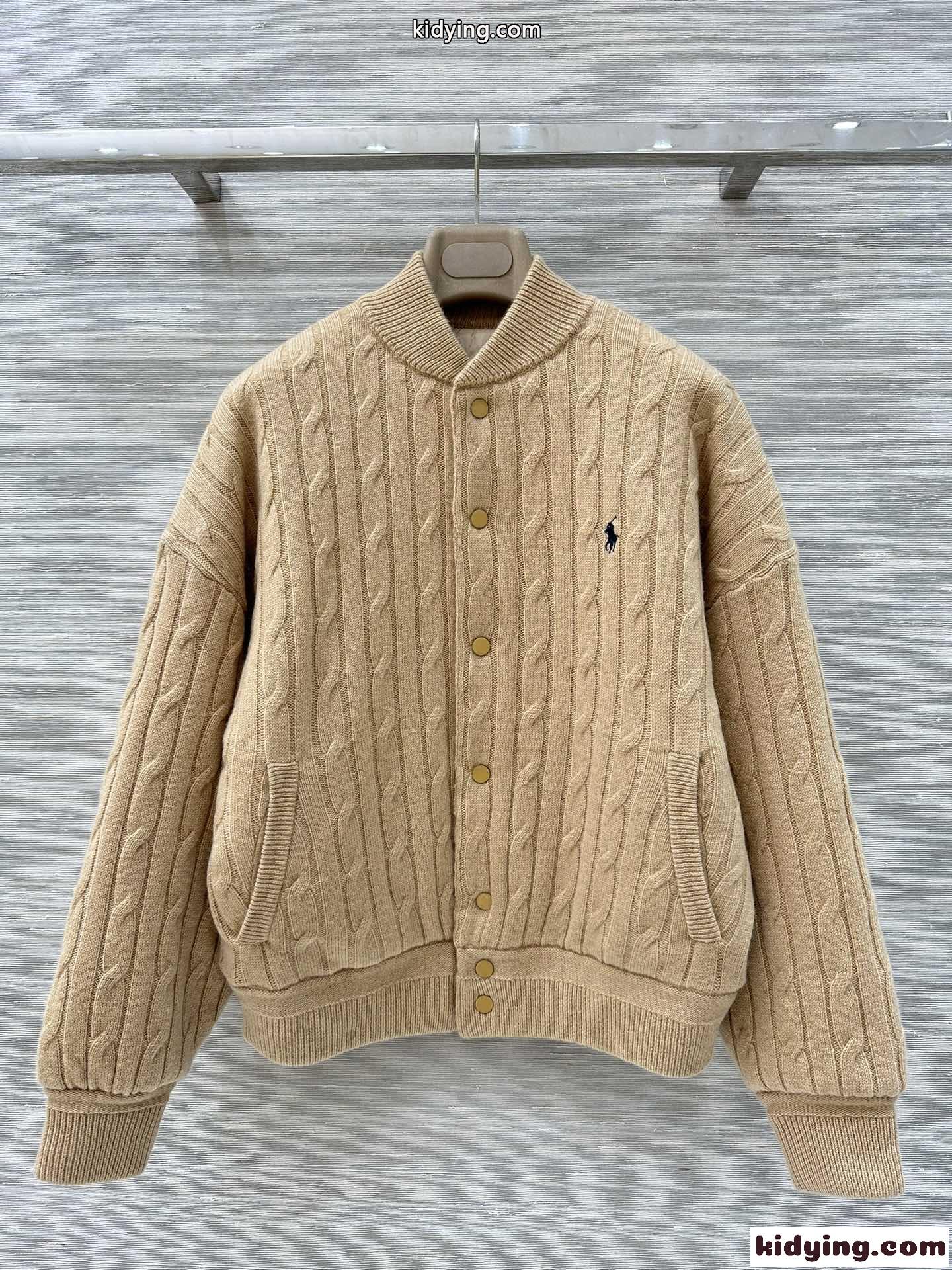 ウール&カシミヤ ケーブル編み ボンバージャケット ラルフローレン ニット コピー キャメル-2