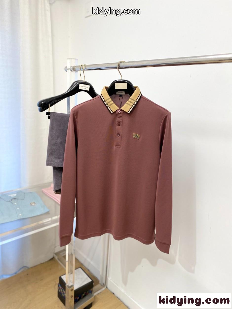 定番 カジュアル バーバリー Tシャツ 偽物 チェックカラー 長袖ポロシャツ-0