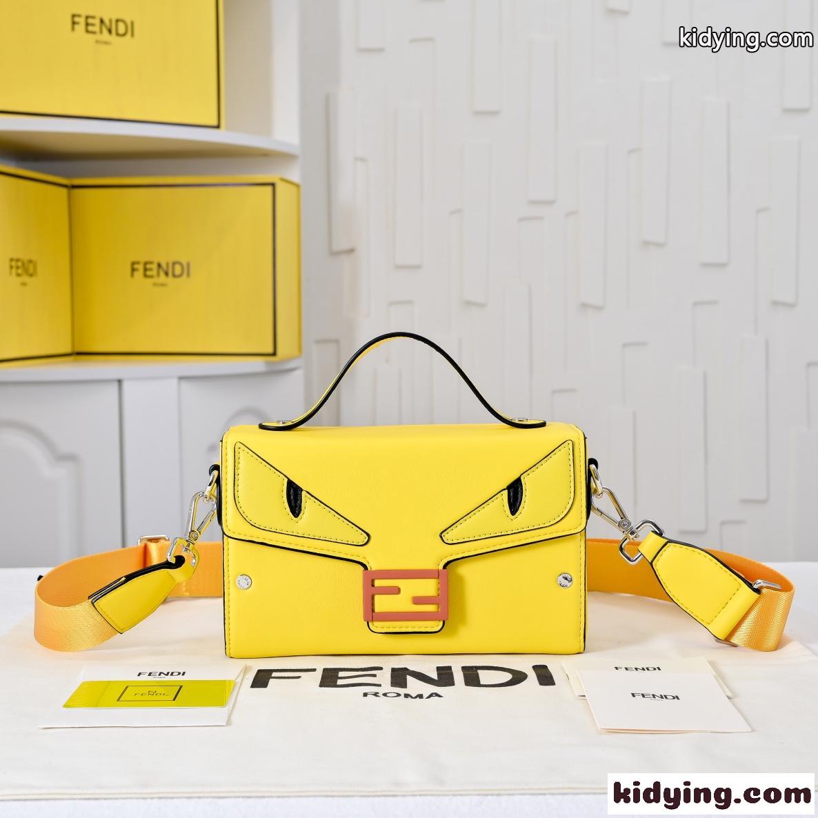 モンスターアイズ レザー バゲットバッグ フェンディ バッグ コピー ショルダーバッグ イエロー-1