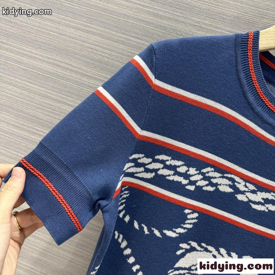 1枚でオシャレ シェーヌダンクルモチーフ 半袖ニット エルメス Tシャツ コピー エレガント-2