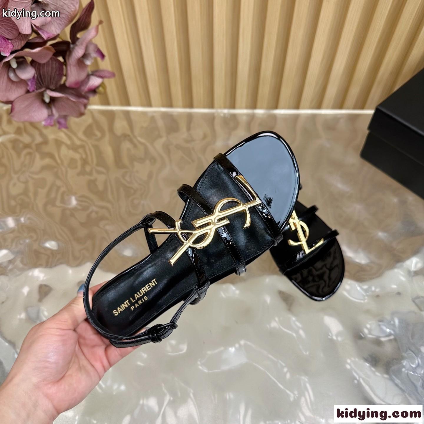 YSL カサンドラ サンダル イヴ・サンローラン スーパーコピーフラットサンダル ブラック-3
