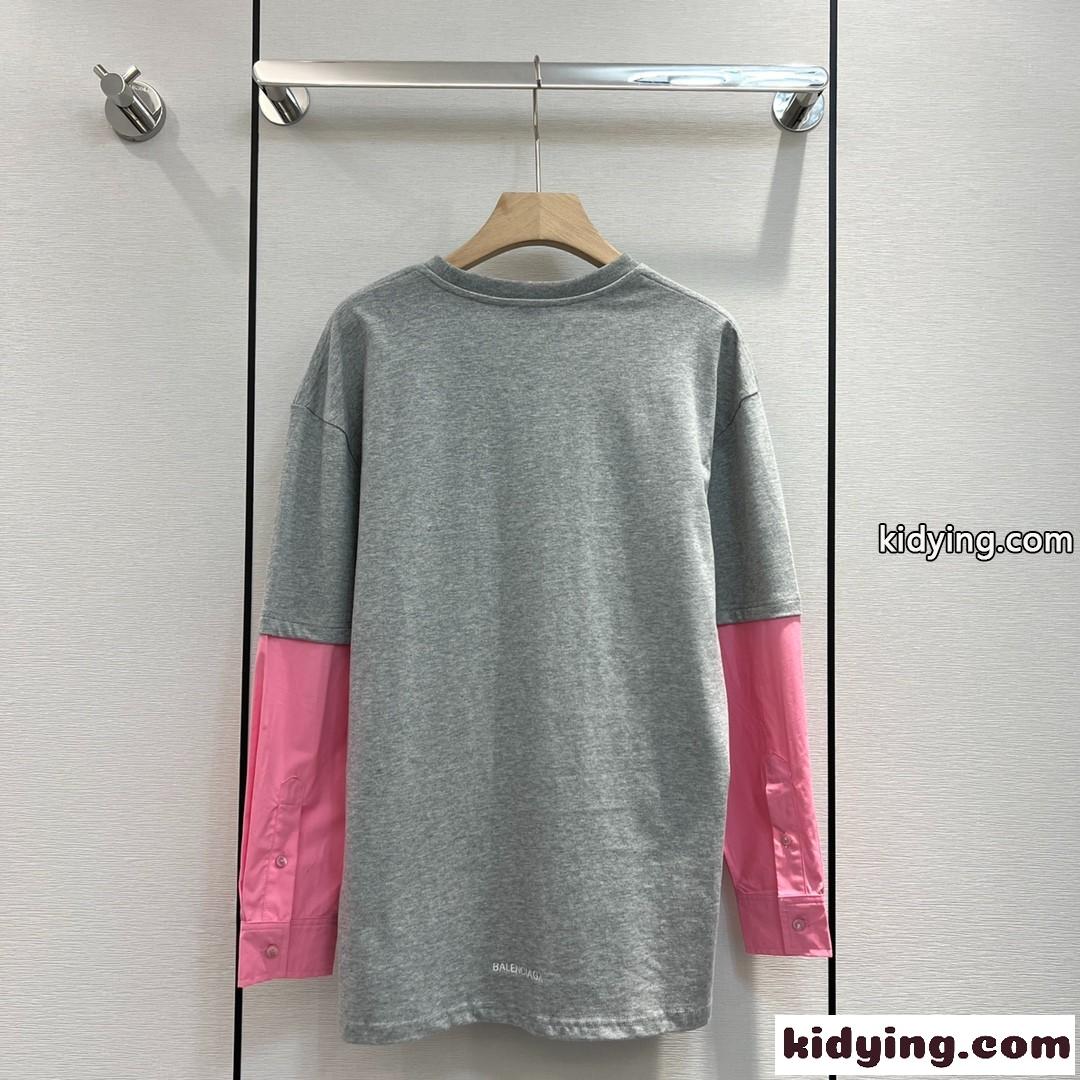 お洒落 切り替え クールネック 長袖 バレンシアガ Tシャツ コピー 重ね着風 レディース カジュアル ファッション-1